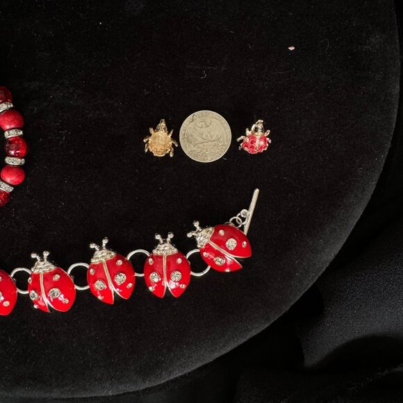 Ladybug Bracelets and Earrings Ladybird Toggle + Stretch Type and Studs EUC - Picture 5 of 7